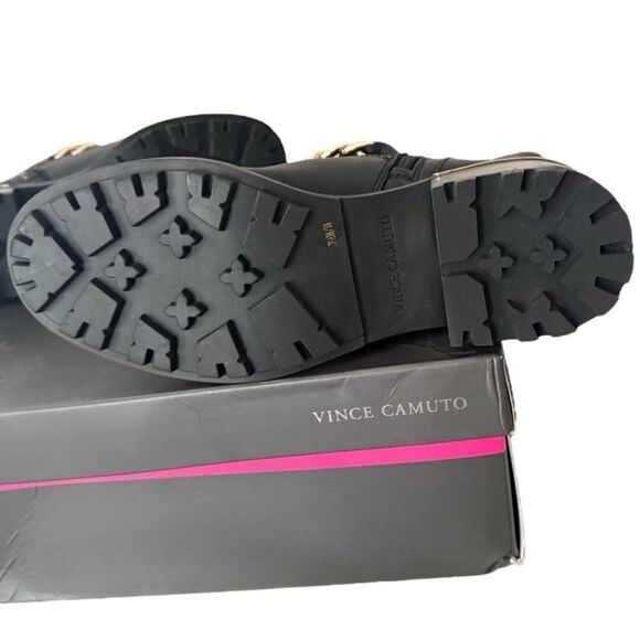 Vince Camuto Keshia Moto Black Butter Calf Leather Boots with Gold Chain - Picture 7 of 10